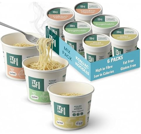 ITz noT JUST Shirataki Noodles Combo Pack 150g(Pack of 6)– Beef, Chicken & Vegetable Flavours| Low Calorie, High Fibre, Gluten-Free, Low Carb, Instant Healthy Ready to Eat Konjac Cup Noodles