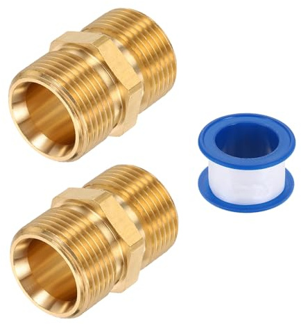 QUARKZMAN 2 Piezas Adaptador para Lavadora Conexión Rápida M22 15mm Macho | A Presión, A M22 15mm Macho, Adaptador Giratorio De Latón, Con Cinta Selladora, Para Mangueras De Lavadoras A Presión