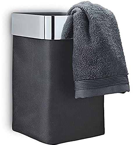 blomus -NEXIO- Gästehandtuchkorb aus poliertem Edelstahl und Baumwoll-Stofftasche, Anthrazit, Beutel entnehmbar, Aufbewahrung Handtücher, vielseitig (H / B / T: 25 x 15 x 16 cm, Anthrazit, 68976)