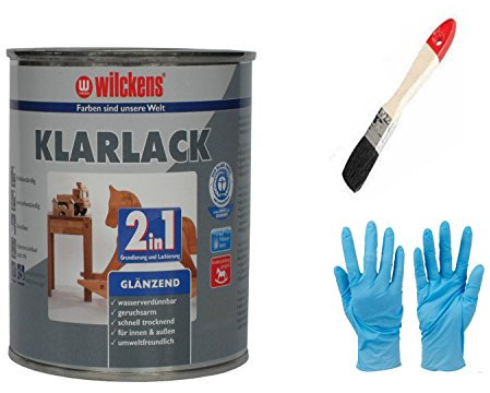 Kunstharzlack 2 in 1 für innen und außen inkl. Pinsel von E-Com24 (Klarlack 2 in 1 glänzend 750 ml)