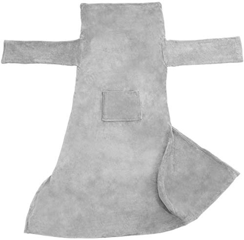 tectake 800652 2er Set TV-Decke mit Ärmeln und Tasche, superweich und flauschig, Kuscheldecke Größen (grau | 180x150cm | Nr. 403038)