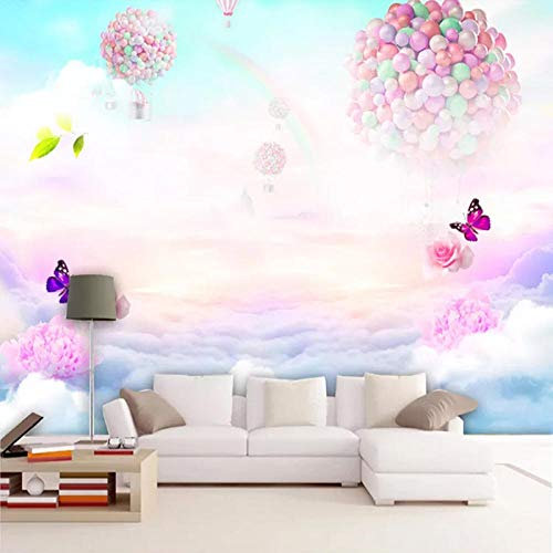 Papel Tapiz Mural Personalizado Para Habitación De Niños,Flor,Mariposa,Globo,Cielo Arcoíris,Decoración De Pared Para Dormitorio Infantil,Papel Tapiz Fotográfico 3D,250 * 175cm