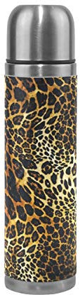 Linomo Thermosflasche Tier Leopard Druck Edelstahl Wasserflasche,Isoliert Auslaufsicher, Doppelwandig Vakuumflasche für Sport Reise Camping Büro 500 ml