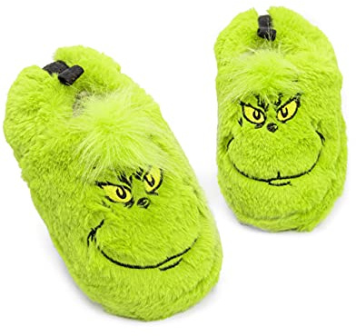 The Grinch Slippers for Kids | Soft Fur Green House Shoes for Boys & Girls