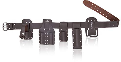 LAUTUS Scaffolding Belt | 6-Piece Leather Scaffold Belt, 2 Inch Wide | Fits Waist Sizes from 32-46 Inches | Includes 5 Scaffold Tool Holders to Securely Hold Your Level, Tape, Spanners, Hammer