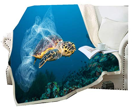 Cobijas de Invierno Grandes, 3D Oceano Animal Tortuga Bedding Manta de Felpa Suave Aire Acondicionado de Oficina Mantas de Sofá Cama (Azul 2, 150cmx200cm)