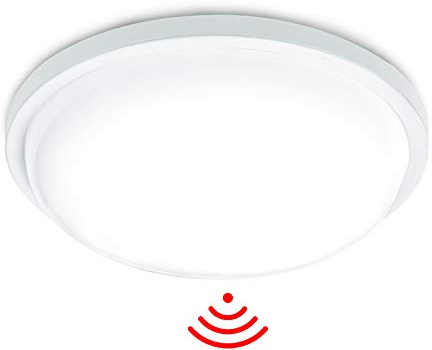 Aufun LED Deckenleuchte mit Bewegungsmelder 15W Weiß 1500lm Radar Sensor Deckenlampe, IP44 Wasserfest Leuchte für Flur, Treppe, Veranda, Garage, Carport, Balkon, Abstellraum, Keller, φ22cm Rund