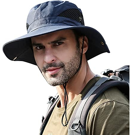 DORRISO Hombres Ancha Sombrero para el Sol Sombrero de Vacaciones Viaje Pesca Gorro Transpirable Ocio Gorra Cómodo Vacaciones Viaje Playa Gorro de Pescador Azul