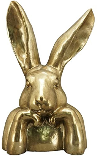 EXNER putziger origineller Osterhase als Büste Hasenkopf als Osterdeko Polyresin Gold antik Vintage Optik (mittel ca. 37 cm hoch)