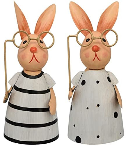 ETC Zaunhocker Hase mit Brille Metall schwarz weiß bemalt Verschiedene Muster Preis für 1 Stück, 238176, ca. 12 x 11 24 cm