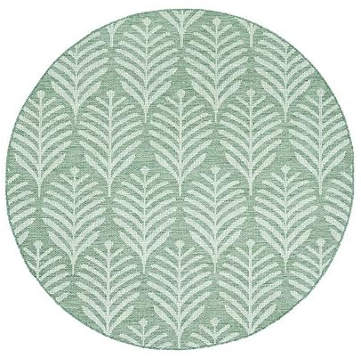 In- & Outdoor Teppich Rund - Summer Leaves Grün - Ø 100 cm | Wetterfest - Synthetik, Polypropylen - Wohnzimmer, Flur - Terrasse teppich - Outdoor rug