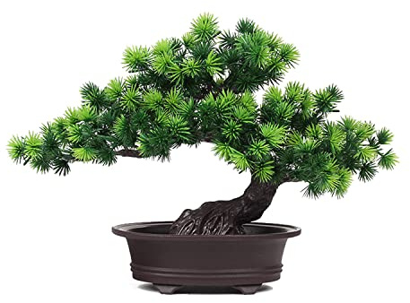 Verve Jelly Artificial Bonsai Cedar, Fake Flowers Plant Decoration Potted Tree Small Faux House Plants Japanese Pine Plant for Home Office Hotel Windowsill Desktop Display