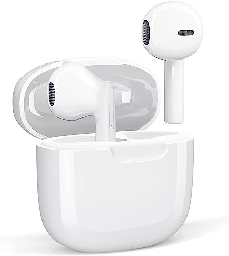 HKBTCH Wireless Earbuds, Wireless Headphones Bluetooth 5.0 Headphones 3D HiFi Stereo Noise Cancellation in-Ear Built-in Mic with Charging Case, IPX7 Waterproof for Work, Travel (White)