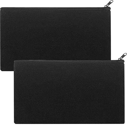 2 Stück DIY Blanko Stoffbeutel, Reise Kulturbeutel, Kosmetiktaschen mit Reißverschluss, Brautjungfern Geschenk Mäppchen, Makeup Tasche, Federmäppchen Klein für Reisen - 21 x 12 cm(Schwarz)