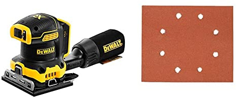 DEWALT DCW200N 18V XR 1/4 Sheet Palm Sander -Body & DT3024-QZ Quarter Sanding Sheet, Pre-Punched, 115 mm x 115 mm, 180 g (Pack of 10)