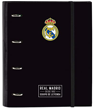 Safta Real Madrid Corporativa - Ordner mit 4 Ringen, 35 cm, mit 100 A4-Blättern, ideal für Kinder verschiedener Altersgruppen, bequem und vielseitig, Qualität und Widerstandsfähigkeit, 27 x 3,5 x 32