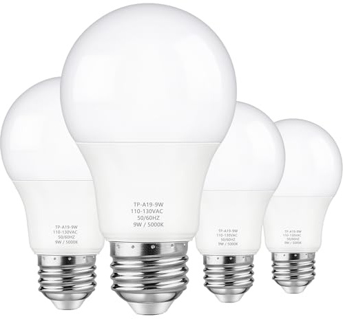 Maylaywood A19 LED Light Bulbs, 60 Watt Equivalent LED Bulb, Daylight White 5000K, 850 Lumen, E26 Base, Non-Dimmable, 9W Bright White LED Bulb, 4-Pack
