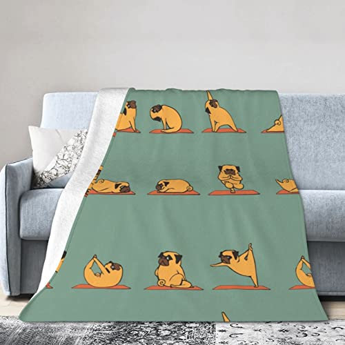 Yoga-Decke mit Mops-Muster, 101,6 x 76,2 cm, super weich, langlebig, leicht und warm, 4