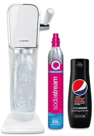 SodaStream Art Sparkling Water Maker Machine- White + Set of 6 x Pepsi Max concentrates, Sugar-Free