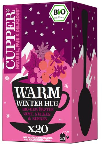 Cupper Bio Früchtetee Warm Winter Hug | Zimt & Cranberry | 20 Beutel | Wärmender Wintertee | Zimt, Sternanis & Cranberry | plastikfrei | fair gehandelt