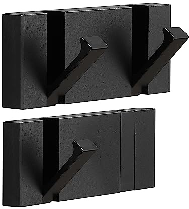 SPIEASSE 2 Pack，Modern Waterproof Black Wall Hooks，Foldable Towel Hooks for Bathrooms, Coat Hooks Wall Mounted - Ideal for Bathroom, Kitchen, Balcony