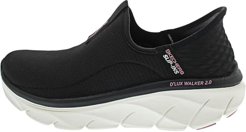 Skechers Happy Step, D'LUX Walker 2.0 Passo Felice Donna, Rete Nera con Finiture Rosa, 36 EU