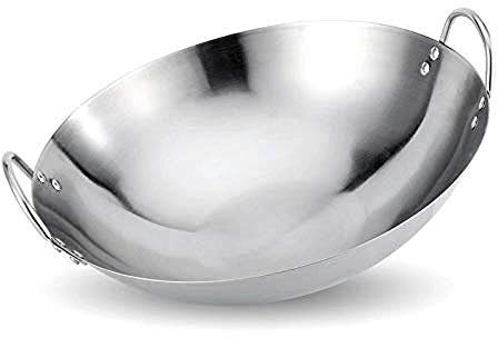 OQHAIR Wok en Acier au Carbone de Style Chinois sans Induction, Oreille Commerciale épaisse spéciale de Cantine 40 60 Wok Frit en Acier Inoxydable, 40CM (60CM)