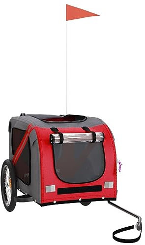 Tidyard Fahrradanhänger für Hunde, Hundeanhänger für Fahrrad, Hundeanhänger für Fahrrad 45 kg, Hundeanhänger mit Reflektoren, Oxford Gewebe & Eisen Rot und Grau