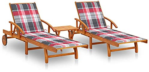 FIRBNUS Sonnenliegen 2 STK. mit Tisch&Auflagen Akazieholz Gartenliege Auflage Sonnenliege Klappbar Sonnenliege Holz Gartenliege Holz Sonnenliege 2er Set Gartenstuhl Klappbar Rotem Verstellbar
