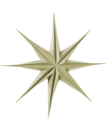 ZauberDeko Papierstern Creme Grünlich Glitzer Rand Gold Hängedeko Weihnachten, Größe:Groß