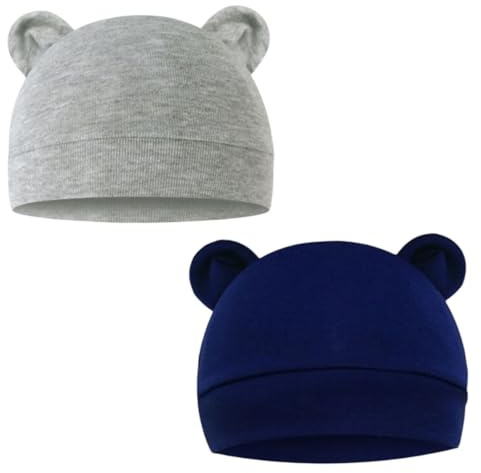 SamHeng Newborn Baby Hat Infant Beanie Hat 2 Pack Cotton Newborn Hospital Nursing Hats for Boys Girls Unisex 0-6 Months(Grey+Navy)