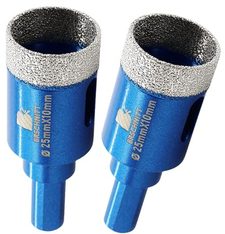 Diamant Glasbohrer Fliesenbohrer Trockenbohrer 25mm - BRSCHNITT Diamant Bohrkrone für Glas,Keramik, Porzellan, Fliesen, Feinsteinzeug, Marmor（2 Stück）