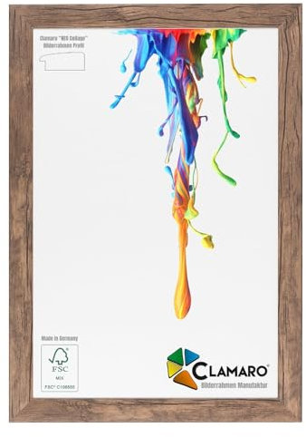 CLAMARO 'Neo Collage' Marco de fotos hecho a mano a medida, 70 x 100 cm, roble marrón oscuro, marco de MDF diseño madera, incluye cristal acrílico y colgador de metal (formato horizontal y vertical)