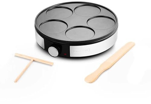 Crêpière Électrique Reconditionnée – Kitchencook MINICREPE NX – Fonte d'Aluminium Antiadhésive – 5 Mini Crêpes – Thermostat Réglable – 1200W – Compacte avec Accessoires