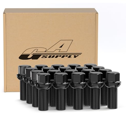 GAsupply 28mm Shank 14x1.5 Lug Bolts R13 Ball Seat Compatible with Audi TT A3 A4 S4 A5 S5 A6 S6 A7 A8 B5 B6 B7 B8 Volkswagen Jetta Golf GTI Passat CC Beetle, 20pcs 48mm Tall Black Lug Studs,17mm Hex