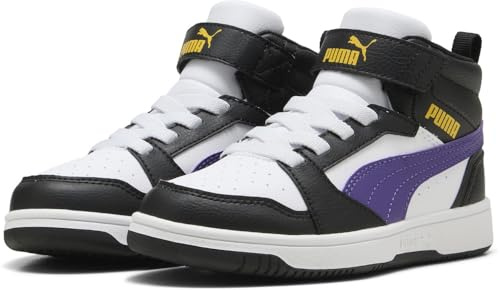 PUMA Unisex barn Rebound V6 Mid Ac+ Ps sneakers, Puma White Team Violet Puma Svart, 32 EU