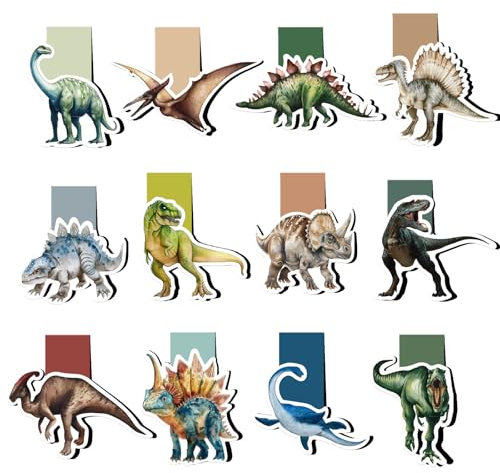 BETESSIN Magnetische lesezeichen kinder - 12x Dinosaurier Lesezeichen zur Einschulung - Schultüte Füllen Ideen - Mitgebsel Kindergeburtstag - Kleine Geschenke für Schüler, Buchliebhaber und Dino-fans