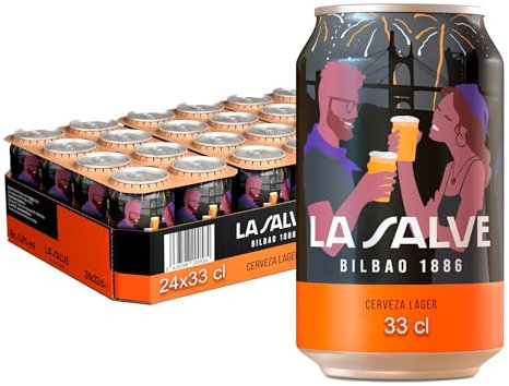 La Salve Lager, Pack de 24 Latas x 33 cl, Cerveza Dorada, Genuina y Refrescante, 5% Volumen Alcohol