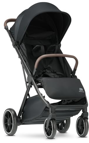 Deryan Rolo XL resevagn, resebuggy för barn från födseln upp till 22 kg (0–4 år), med 3 liggpositioner, lätt 8,1 kg & kompakt, enhandsvikning, UPF 50 soltak (svart)