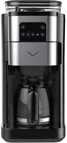 Vestel FCMG7085 X Fresh Grinding Mini Filterkaffeemaschine mit Edelstahl-Mahlwerk, feinste Mahlung und individuell auswählbarer Mahlgrad, 680W, für bis zu 6 Tassen/ca. 0,75 Liter, Schwarz. 15000411