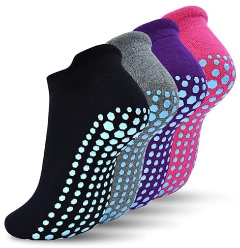 DECOVICI Yoga Grip Women Socks, Non Slip Pilates Socks with Grippers Slipper Ankle Athletic Socks for Dance, Fitness, Gym, Hospital, Home, Trampoline 2/4 Pairs