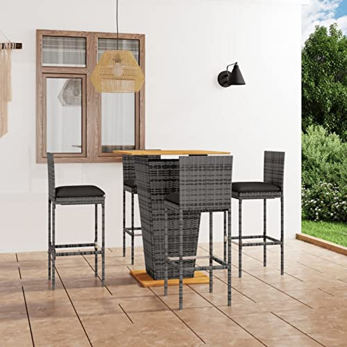 ShGaxin 5-TLG. Gartenbar-Set mit Kissen, Bistro-Set, Gartenset Tisch Und Stühle, Balkontisch, Balkon Möbel Für Kleinen Balkon, Terrassenmöbel, Gartentisch, Bistrotisch, Poly Rattan Grau