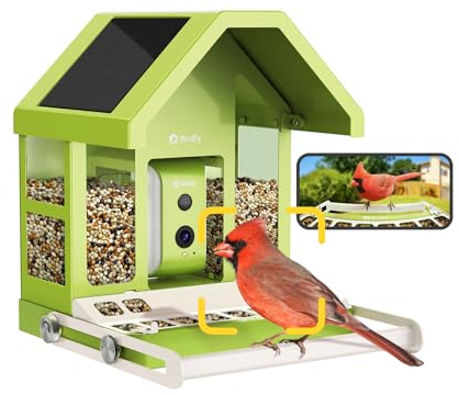 Birdfy Metall Vogelfutterhaus mit Kamera zur Live-Vogelbeobachtung, KI Vogelerkennung ohne ABO, 1080P Kabellos Vogelfutterstation mit Farbnachtsicht, Echtzeit-Benachrichtigung, Solarbetrieb