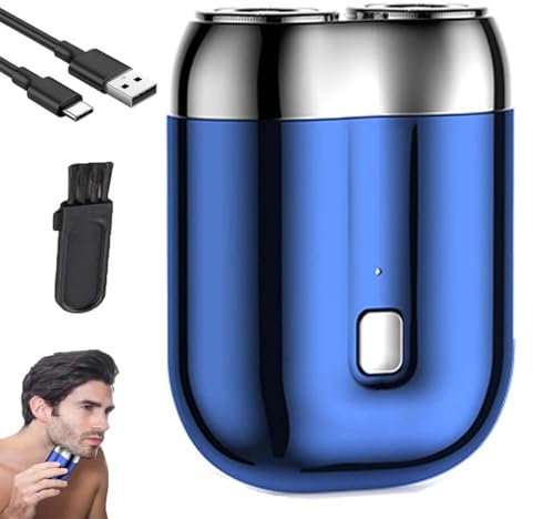 Jacooba Electric Razor, Neues Modell Mini-Doppelkopf Elektrorasierer, Upgrade Taschenrasierer USB Mini-Rasierer für Männer, Waschbarer Doppelkopf-Rasierer, Reiserasierer für Männer (Blau)