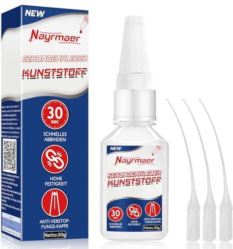 Nayrmaer Kunststoffkleber Extra Stark, 30g Modellbau Kleber mit Anti-Verstopfungskappe, Wasserfest Plastikkleber zum Verkleben aller Kunststoffe