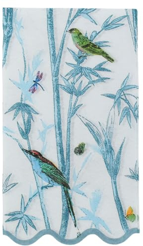 Stxy's Disposable Hand Towels for Bathroom (Linen Feel) 40ct - Chinoiserie Teal Vintage Birds Scalloped Dinner Napkins Disposable Spring Paper Napkins Decorative Bamboo dragonfly Hummingbird