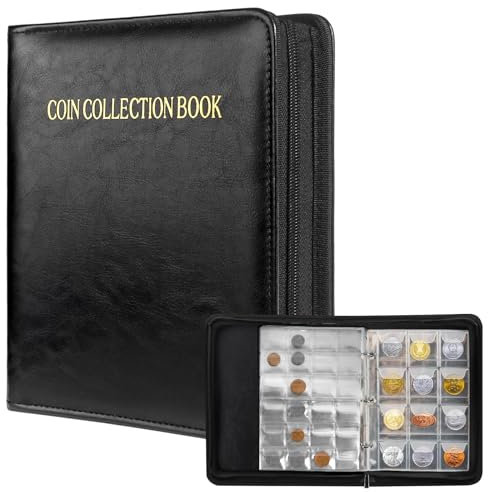 Zefphxs Münzen Sammelalbum, Münzalbum 2 Euro Münzen Sammelalbum mit Zip, Münzenalbum, 3cm 240 Fächer + 4cm 120 Fächer Münzsammelalbum