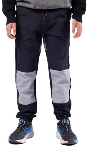 CALBOUNT Pantaloni da trekking per bambini, impermeabili, in vita elasticizzata, per attività all'aria aperta, Nero , 170