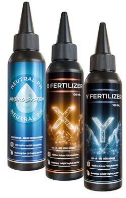 Innovativer Hydro Dünger – Keine pH- oder EC-Messung erforderlich – Für essbare Pflanzen & PGR Frei – Extrem Konzentrat Set für 100 Liter Hydroponik Nährlösung! – Wachstum, Blüte und hohe Erträge