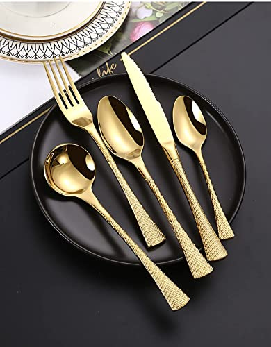 BOSHYUM Couverts pour 8 Personnes, Ensemble de 40 Couteaux, fourchettes et cuillères, Service de Table Elegant Life, Couverts Luxueux, Couverts lavables au Lave-Vaisselle, doré